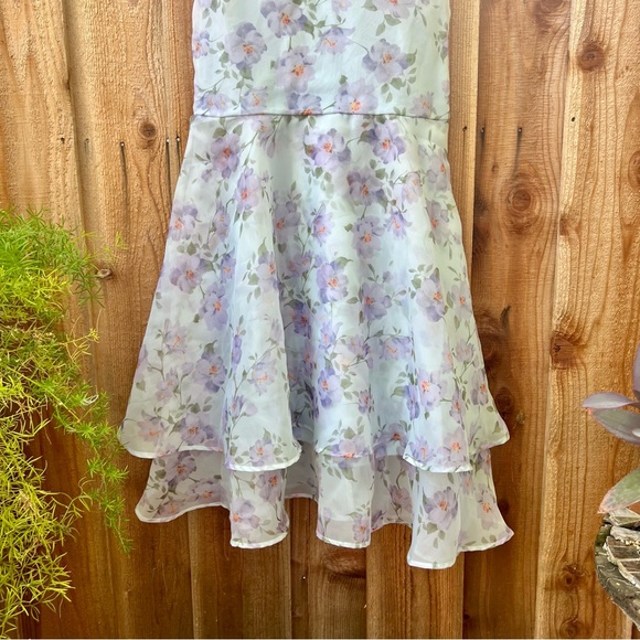 🌿 Periwinkle Light Blue Floral Organza Trumpet Ruffle Maxi Dress 🌿 - Picture 7 of 12